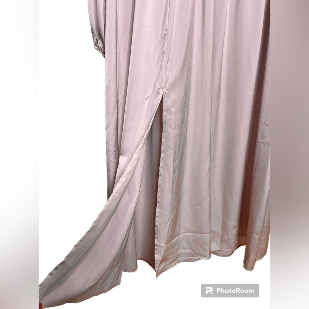 SHEIN curve pale pink mesh deep V balloon sleeve maxi dress size 14 (1XL) - Picture 4 of 6